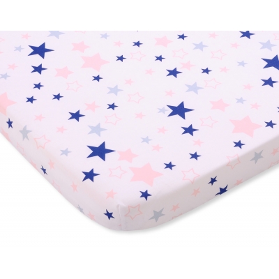 Spannbettlaken aus Baumwolle 140x70cm pink-navy blue stars