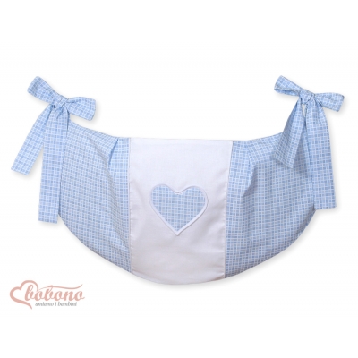 Spielzeugtasche für Babybett - Hängende Herzen blau kariert