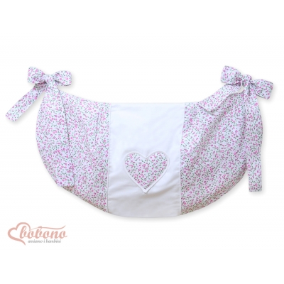 Spielzeugtasche für Babybett - Hängende Herzen rosa Blümchen