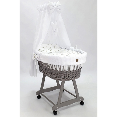 Stubenagen für Baby aus grauweide mit Bezug-Set in Weiß-Set in Weiß