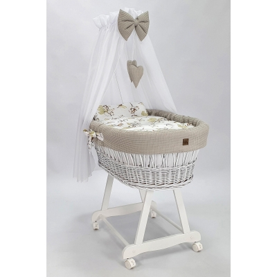 Stubenagen für Baby aus weiße Weide mit Ausstattung in beige