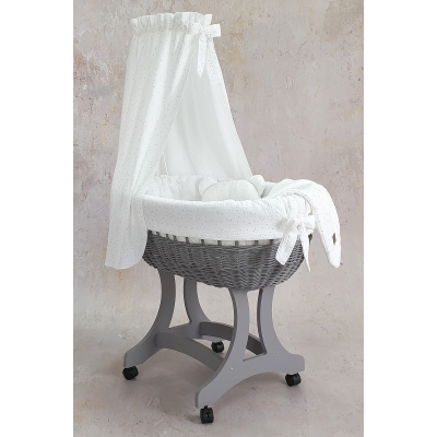 Stubenwagen Baby - grau mit Rollen und Himmel