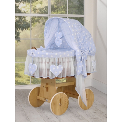 Stubenwagen Baby mit Haube- Amelie weiße Tupfen auf blau