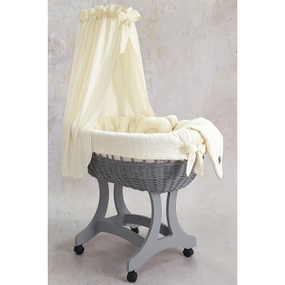 Stubenwagen für Babys grau mit Stubenwagenset Ecru