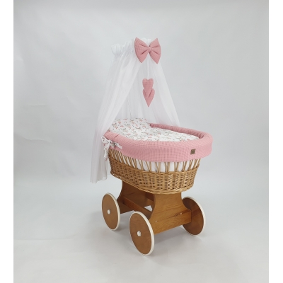 Stubenwagen mit große Rädern Himmel und Nestchen Rosa