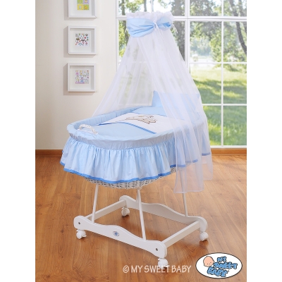 Stubenwagen mit Himmel - Bettwäsche Teddy Bär Barnaba blau