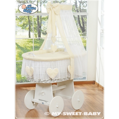 Stubenwagen Rädern Himmel für Baby - Amelie cream Komplett Matratze Bettwäsche und Bezug