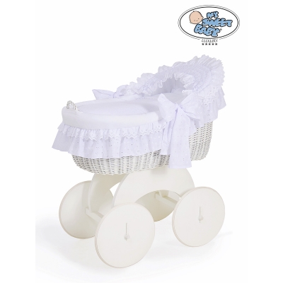 Stubenwagen mit Weidenhaube Charlotte - Weiß mit Stickerei
