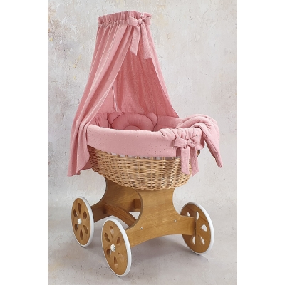 Stubenwagen Natur Weide Rosa Nestchen und Himmel Musselin Gold