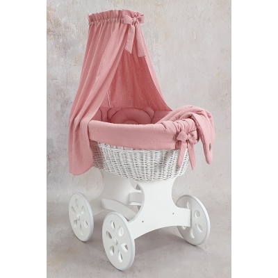 Stubenwagen Weiß Weide Rosa Nestchen und Himmel Musselin Gold
