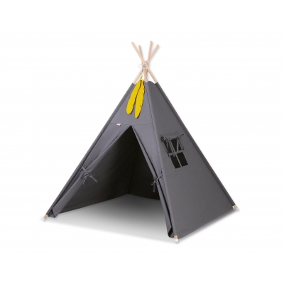 Teepee Kinderspiel-Zelt + Schmuckfedern GRATIS! - anthrazit