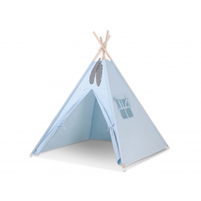 Teepee Kinderspiel-Zelt + Schmuckfedern GRATIS! - blue