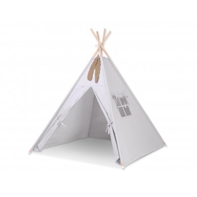 Teepee Kinderspiel-Zelt + Schmuckfedern GRATIS! - grau