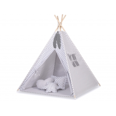 Teepee Kinderspiel-Zelt + Schmuckfedern GRATIS! - Grau-Kreuzmuster