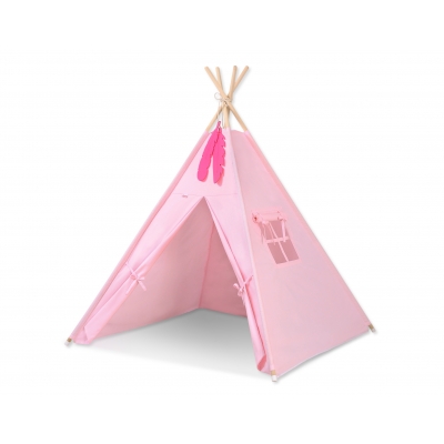 Teepee Kinderspiel-Zelt + Schmuckfedern GRATIS! - rosa