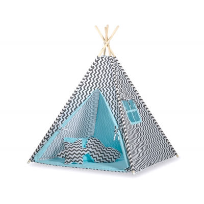 Teepee Kinder Spielzelt - Chevron schwarz/ hell blau