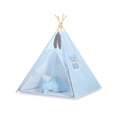 Teepee  Kinder Spielzelt + Schmuckfedern GRATIS! - Chevron blau