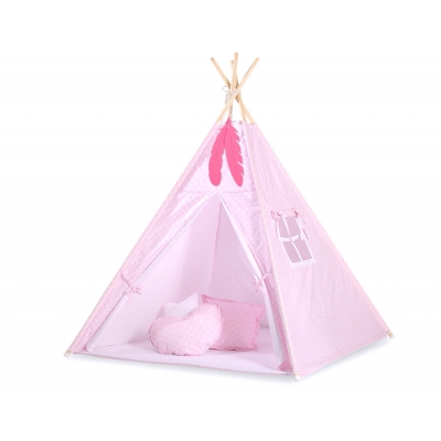Teepee Zelt Kinder + Schmuckfedern GRATIS! - Rosa-Punktemuster