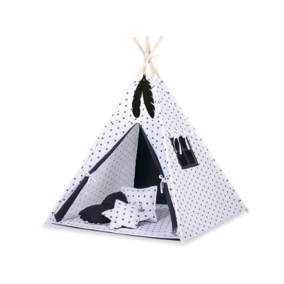 Tipi-Zelt + Schmuckfedern GRATIS! - Schwarze Sternchen/Schwarz