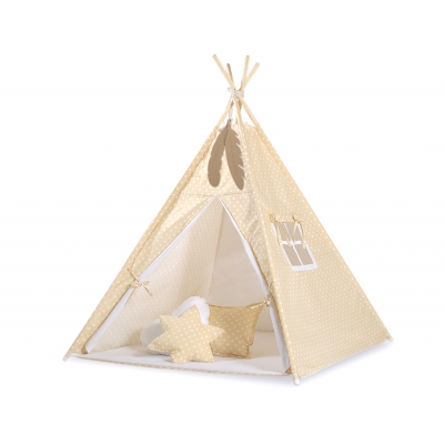 Tipi Zelt für Kinder + Schmuckfedern GRATIS! - Beige-Punktemuster