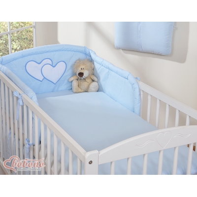 Universal Babybett Kopfschutz - Hängende Herzen blau