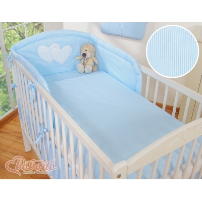 Universal Babybett Kopfschutz - Hängende Herzen blau gestreift