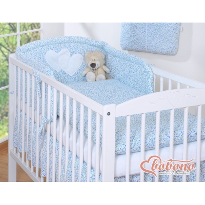 Universal Babybett Kopfschutz - Hängende Herzen blaue Blümchen