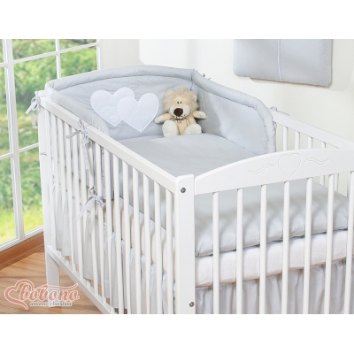 Universal Babybett Kopfschutz - Hängende Herzen grau