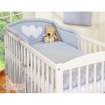 Universal Babybett Kopfschutz - Hängende Herzen Grau-Punktemuster
