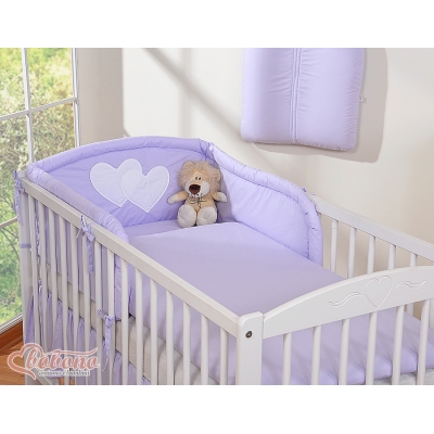 Universal Babybett Kopfschutz - Hängende Herzen lila