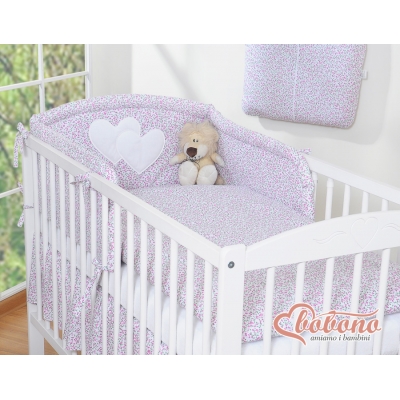 Universal Babybett Kopfschutz - Hängende Herzen rosa Blümchen