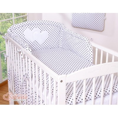 Universal Babybett Kopfschutz - Hängende Herzen Schwarz-Punktemuster