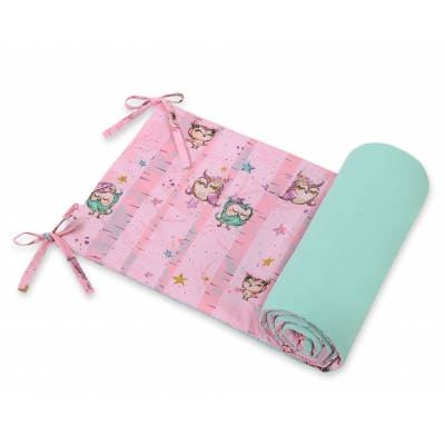 Universal Bettumrandung für Babybett - Eulen rosa-minze