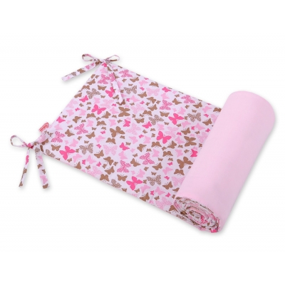Universal Bettumrandung für Babybett - rosa Schmetterlinge