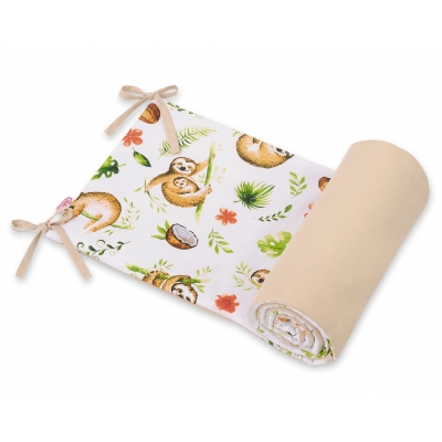 Universal doppelseitig Kopfschutz für Kinderbett - Faultiere beige/beige