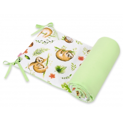 Universal doppelseitig Kopfschutz für Kinderbett - Faultiere beige/grün