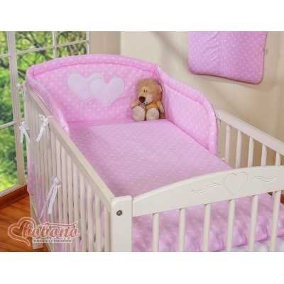Universal Kopfschutz für Babybett 60x120cm und 70x140cm - Hängende Herzen Rosa-Punktemuster