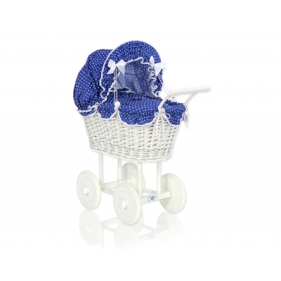 Vintage Puppenwagen für Mädchen Bettwäsche Marineblau Punktmuster nr 71699-380
