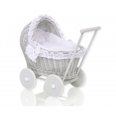 Weide Grau Puppenwagen Bettwäsche Weiß mit Stickerei nr 61702-906
