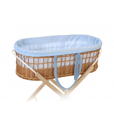 Weidenkorb im Boho-Stil für Babys Baumwolle Polsterung - blau kariert
