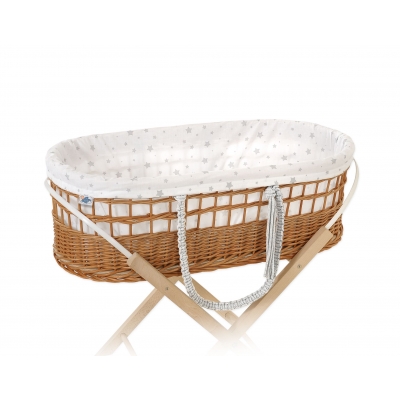Weidenkorb im Boho-Stil für Babys Baumwolle Polsterung - mini Graue Sternchen