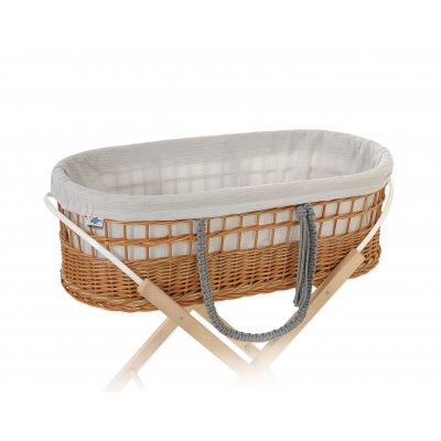 Weidenkorb im Boho-Stil für Babys Musselin Polsterung - Grau