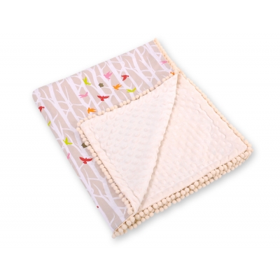 Wendedecke doppelseitig mit Pompoms (mit Minky) -  Bäume beige