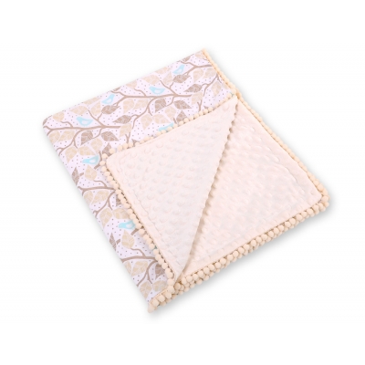 Wendedecke doppelseitig mit Pompoms (mit Minky) -  beige Blätter