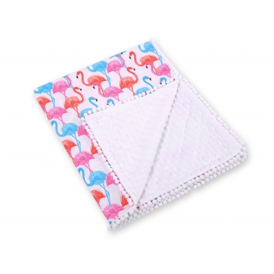Wendedecke doppelseitig mit Pompoms (mit Minky) -   Flamingo
