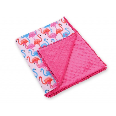 Wendedecke doppelseitig mit Pompoms (mit Minky) -   Flamingo