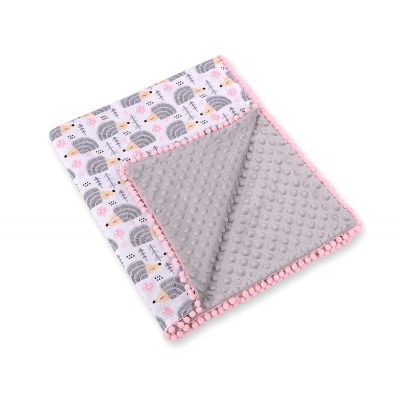 Wendedecke doppelseitig mit Pompoms (mit Minky) -  Igel grau