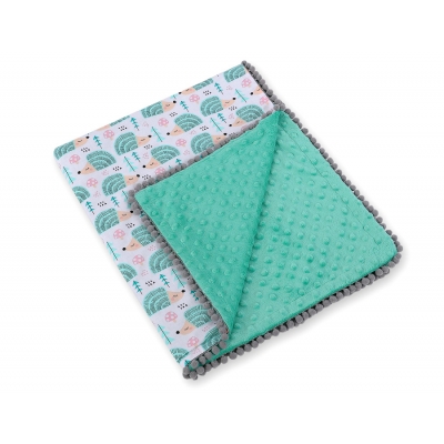 Wendedecke doppelseitig mit Pompoms (mit Minky) -  Igel minze