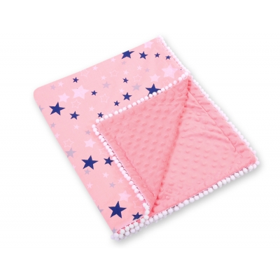 Wendedecke doppelseitig mit Pompoms (mit Minky) -  rosa-blaue Sternen