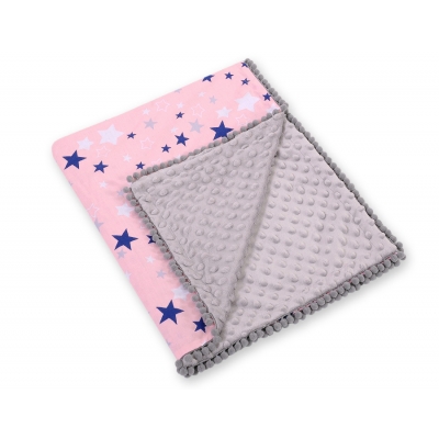 Wendedecke doppelseitig mit Pompoms (mit Minky) -  rosa-blaue Sternen